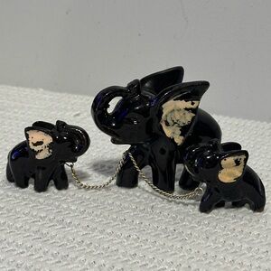 Vintage Black Ceramic Elephant Family Figurine Set